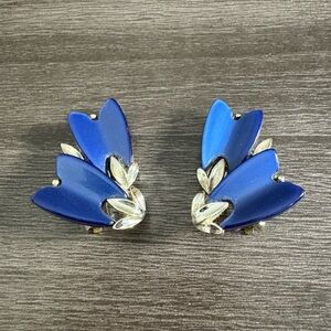 Lisner 1950's Vintage Blue and Silver Clip On Earrings Mid Century Modern